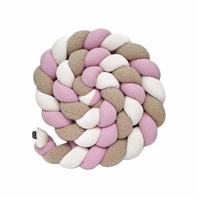 Tresse de lit – Teddy ourson et rose dragée – Tour de lit tressé