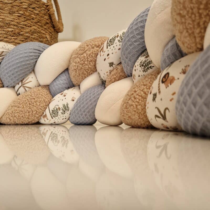 Tresse de lit – Teddy, bleu et jungle – Tour de lit bébé 4 brins