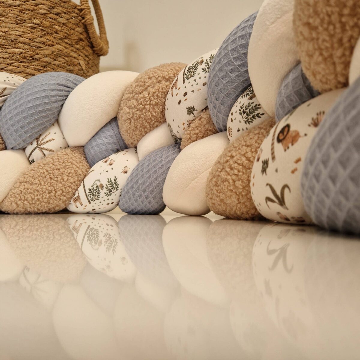 Tresse de lit – Teddy, bleu et jungle – Tour de lit bébé 4 brins