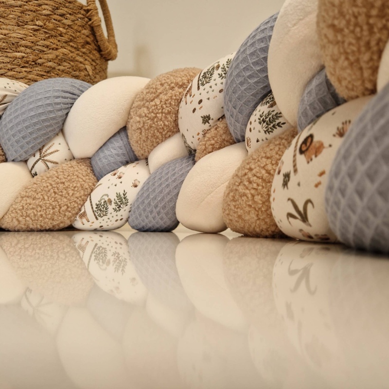 Tresse de lit – Teddy, bleu et jungle – Tour de lit bébé 4 brins