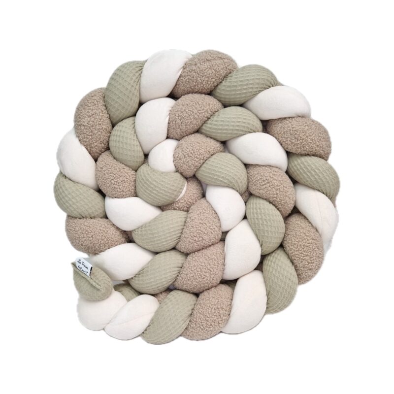 Tresse de lit – Doudou écru et olive clair – Tour de lit tressé