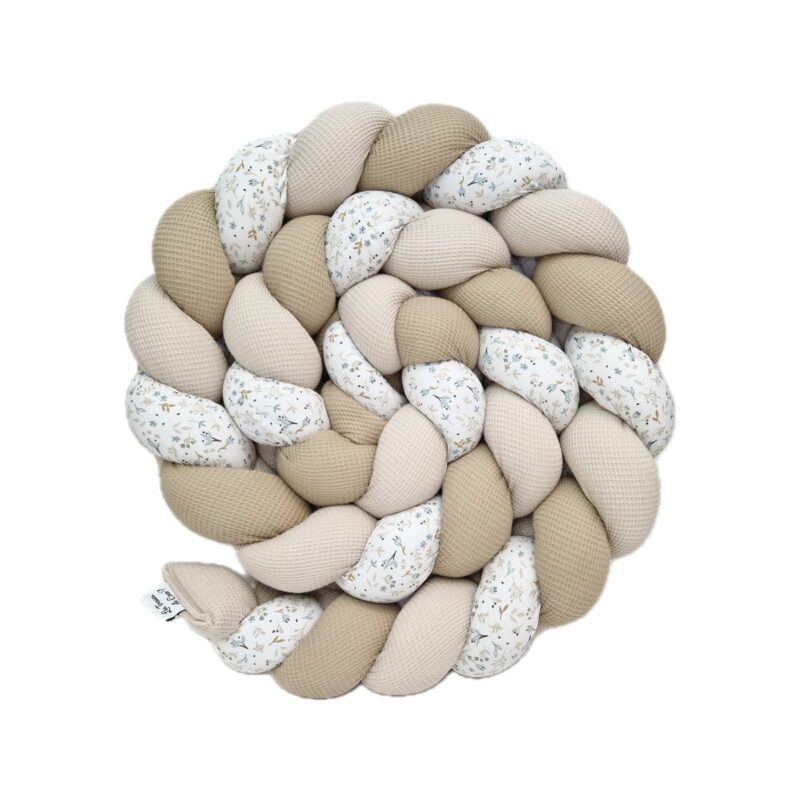 Tresse de lit – Fleurs bleues et cappuccino – Tour de lit tressé