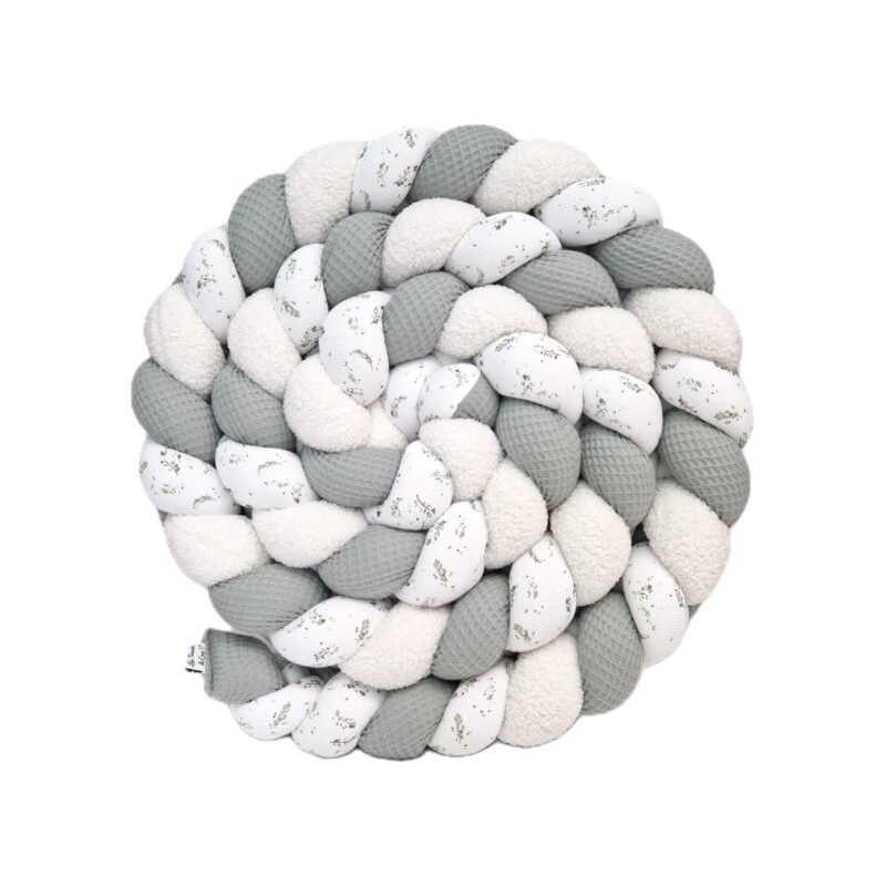 Tresse de lit – Vert de gris et teddy – Tour de lit tressé