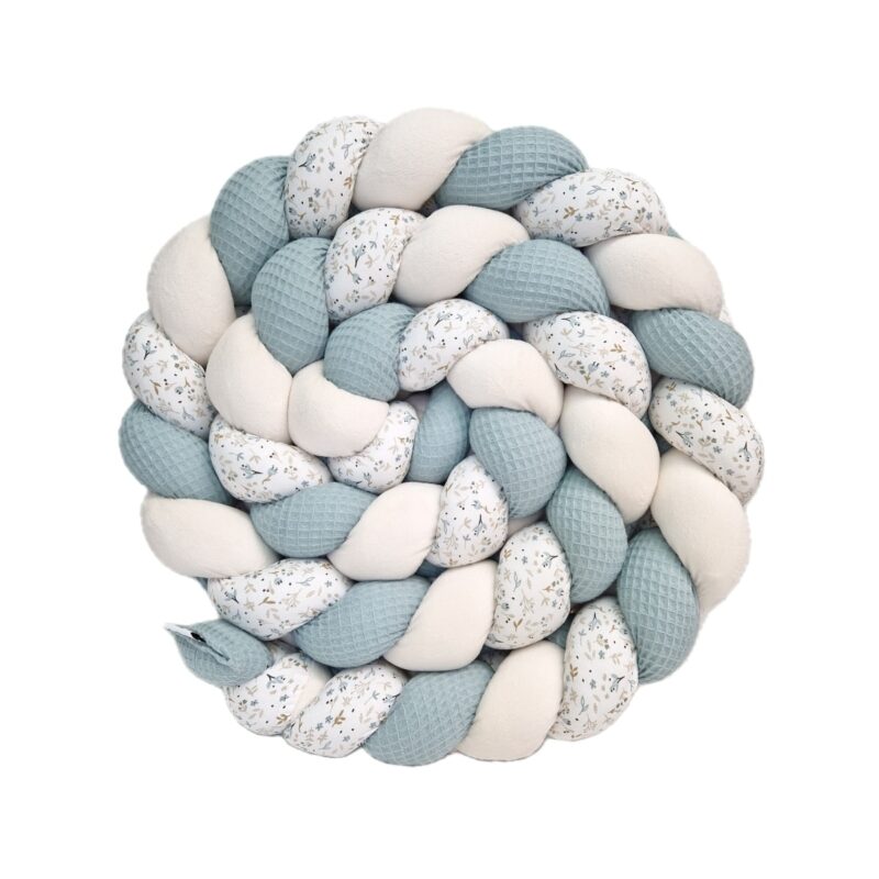 Tresse de lit – Menthe et fleurs bleues – Tour de lit tressé