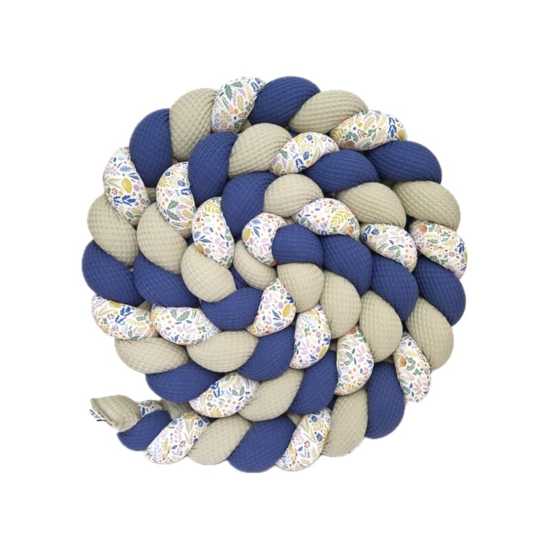Tresse de lit – Vert amande et indigo – Tour de lit tressé