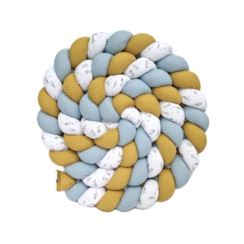 Tresse de lit – Moutarde, menthe et feuilles – Tour de lit tressé