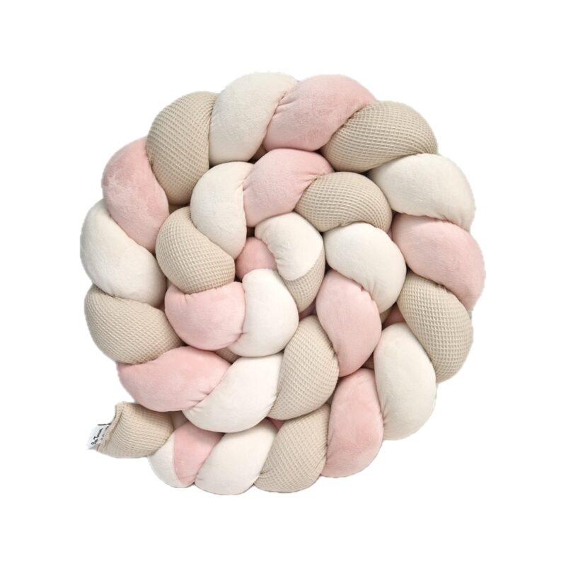 Tresse de lit – Rose poudré et beige – Tour de lit tressé