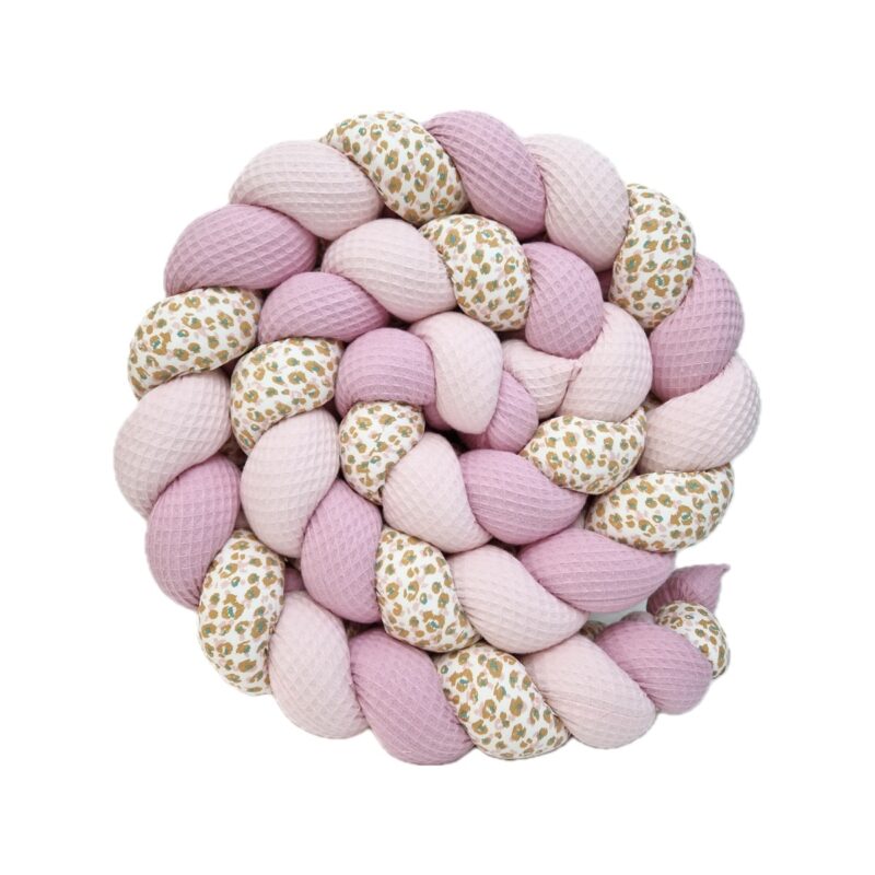 Tresse de lit – Léopard et rose – Tour de lit tressé