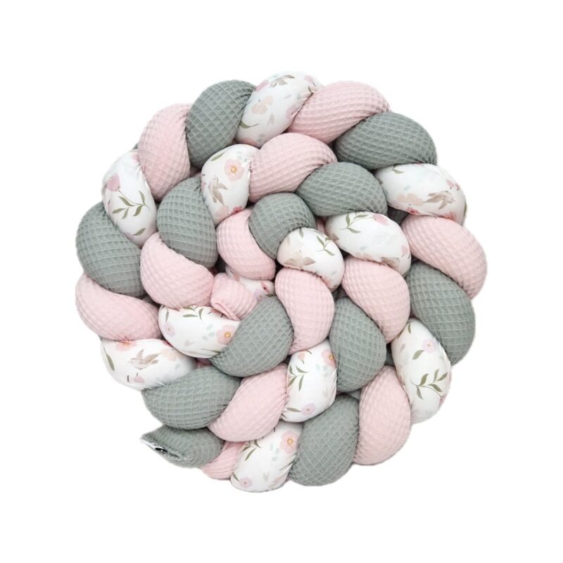 Tresse de lit – Rose blush & vert de gris – Tour de lit tressé