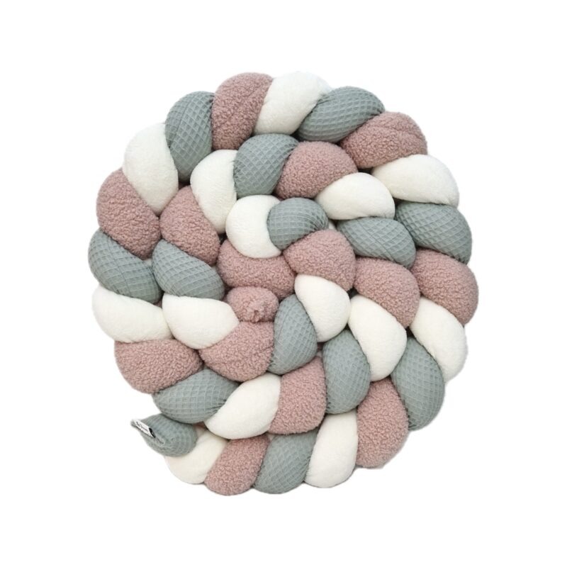 Tresse de lit – Teddy rose et vert de gris – Tour de lit tressé
