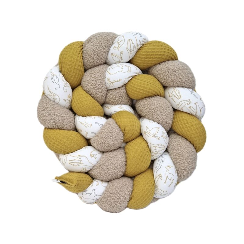 Tresse de lit – Moutarde, teddy et savane – Tour de lit tressé