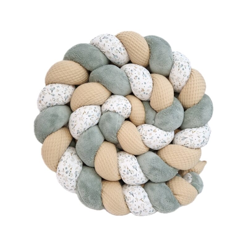 Tresse de lit – Vert de gris & fleurs bleues – Tour de lit tresse