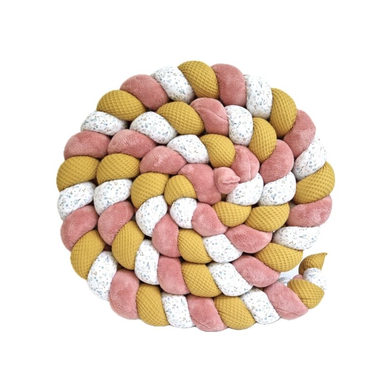 Tresse de lit – Saumon et fleurs bleues – Tresse tour de lit