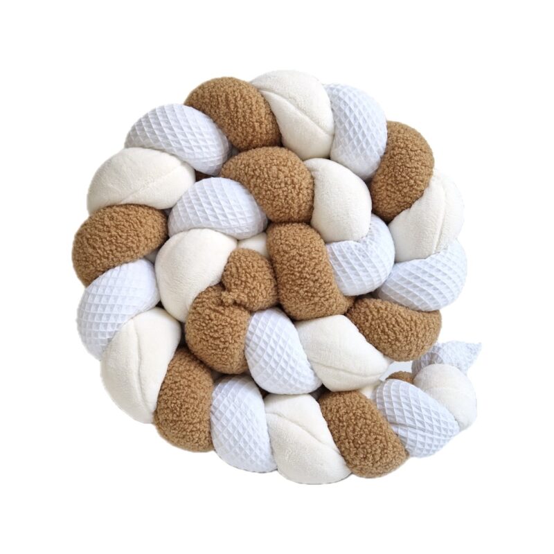 Tresse de lit – Teddy camel et blanc – Tour de lit tressé
