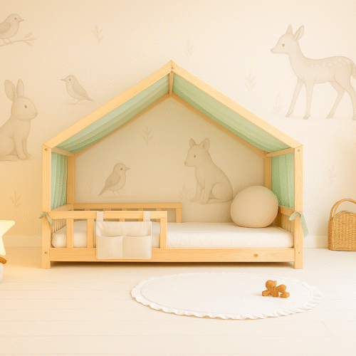 toile lit cabane vert d'eau