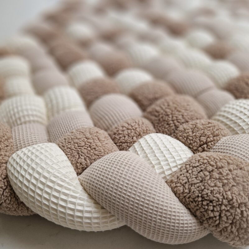 Tapis tressé sherpa ourson et beige – Plusieurs tailles – Matelas tressé