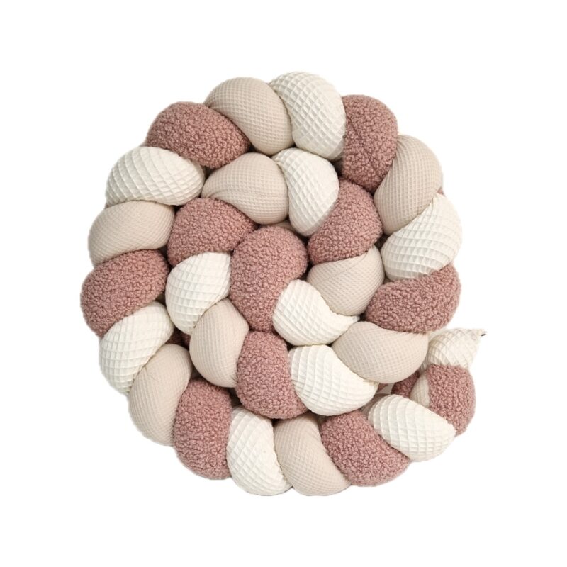 Tresse de lit – Teddy rose, beige et écru – Tour de lit bébé tresse