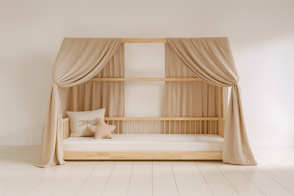 Ciel de lit cabane beige