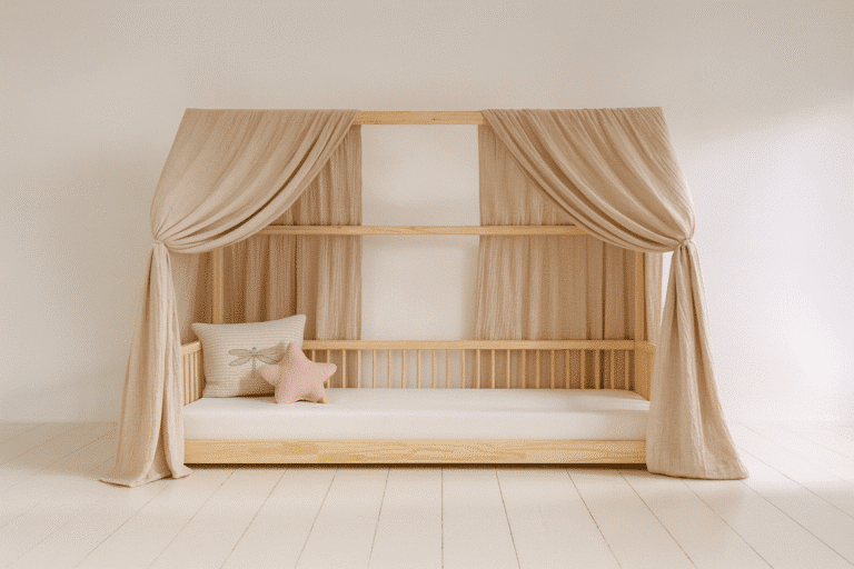 Ciel de lit cabane beige