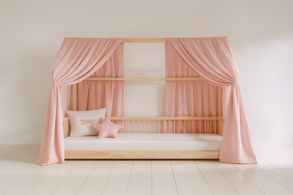 Ciel de lit cabane rose