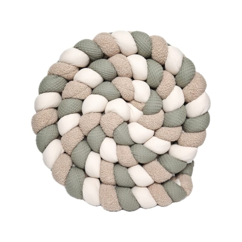 Tour de lit tressé – Kaki, teddy ourson et beige – Tresse de lit 3 brins