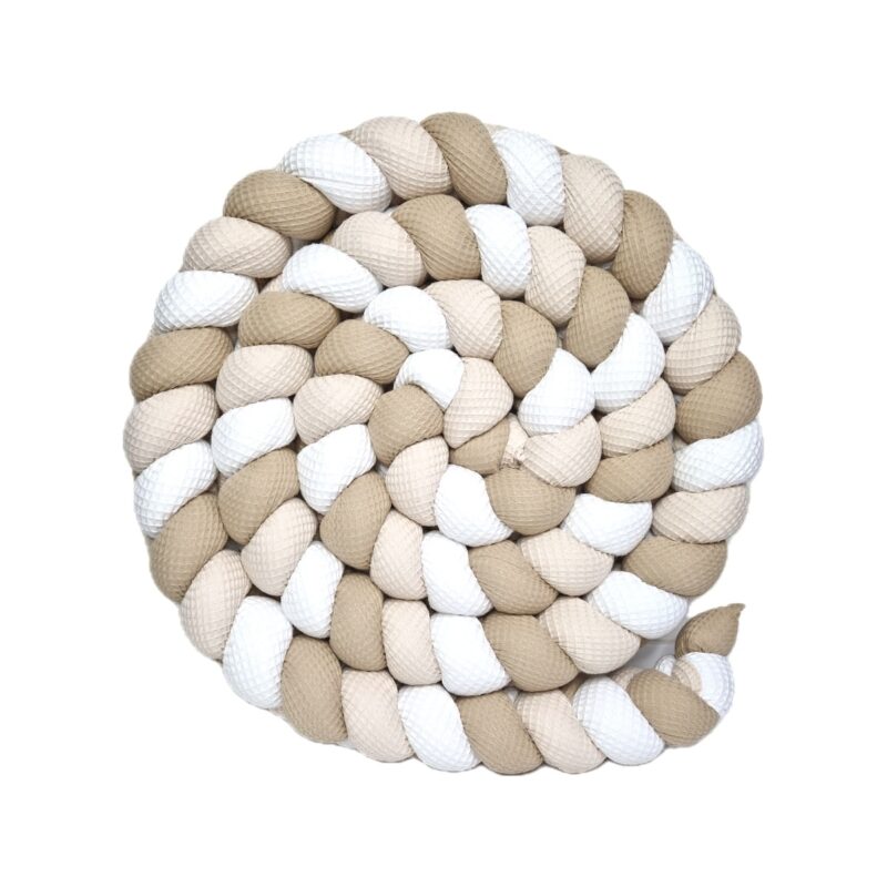 Tour de lit tressé – Beige, blanc et marron – Tresse de lit