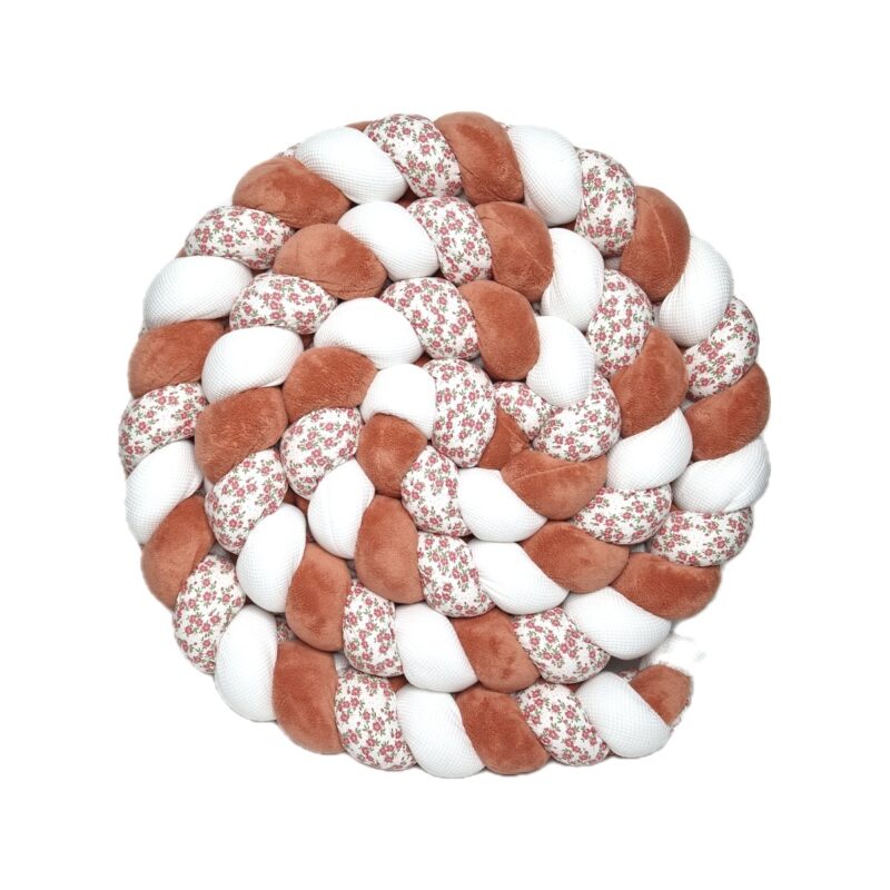 Tresse de lit – Mille fleurs et saumon – Tour de lit tressé