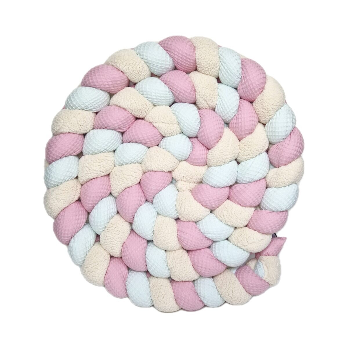 Tresse de lit – Rose dragée et glacier – Tresse 3 brins