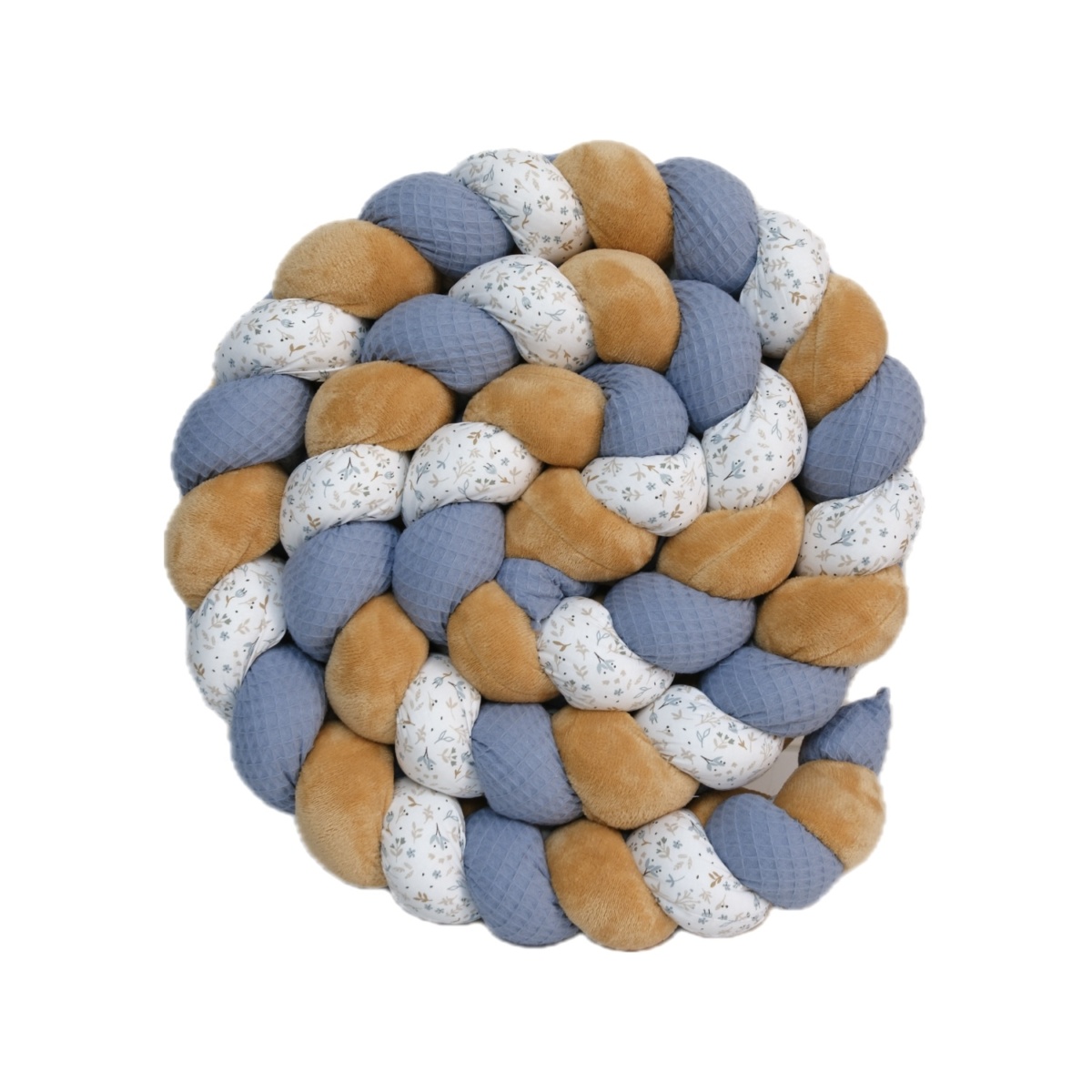 Tresse de lit bébé – Doudou camel et fleurs bleues  – Tresse de lit premium